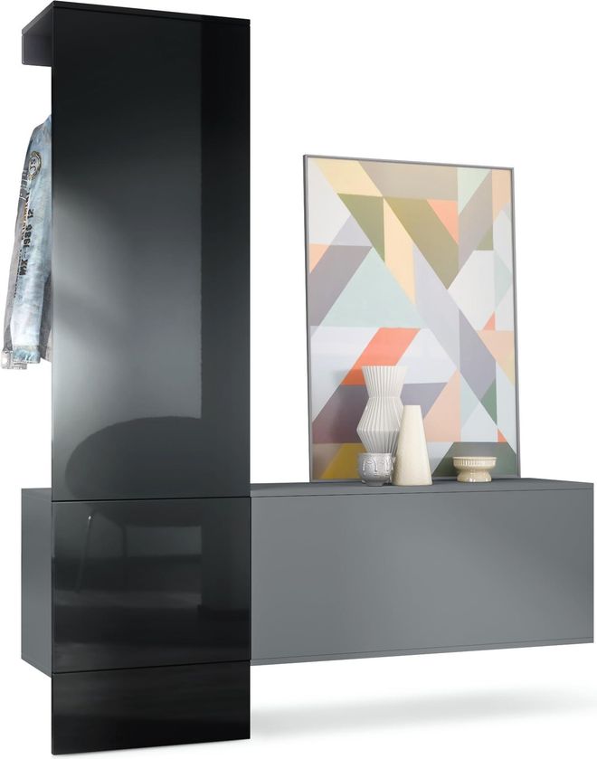 Vladon Garderobe Carlton Set 4, Made in Germany, Wandgarderobe aus Deko-Paneel & Hängeschrank für Schuhe, Anthrazit matt/Bordeaux Hochglanz (156,5 x 193 x 35 ab 295,00 €