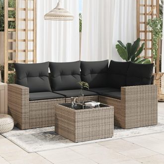 vidaXL Vidaxl - Juego De Sof&aacute;s Jard&iacute;n Con Cojines 5 Pzas Rat&aacute;n Sint&eacute;tico Gris