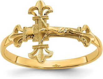 Diamond2Deal 14k Yellow Gold Diamond Cut Crucifix Ring