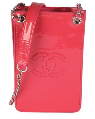 Chanel Pink Patent Leather Cc Phone Holder With Chain (Authentic Pre-Loved)