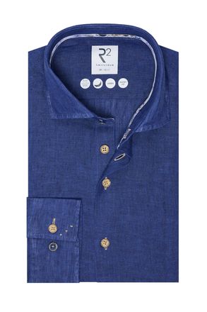 R2 Mens Long Sleeved Linen Shirt Cobalt - Blue - Size 17.5 inch