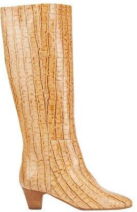 8 by YOOX CROC PRINTED LEATHER ALMOND-TOE HIGH BOOT