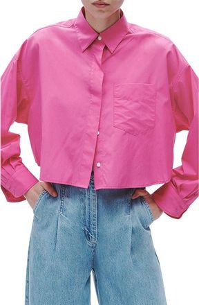 Rag & Bone Beatrice Cotton Poplin Crop Button-Up Shirt in Bright Pink at Nordstrom Rack, Size X-Small