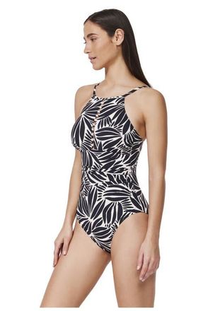 Gottex Comeback High Neck One Piece in Black-White at Nordstrom, Size 12