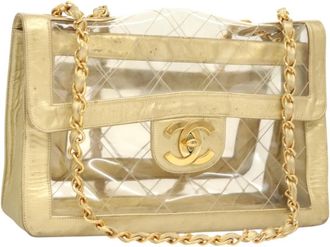 Chanel Classic Single Flap Bag Quilted Applique Vinyl Clear Vinyl Bag (Pre-Owned)