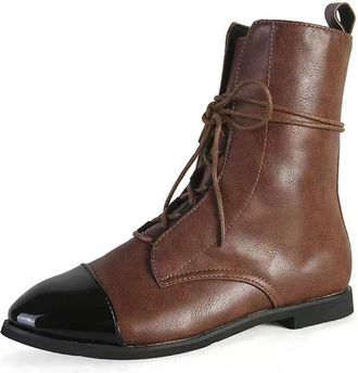 Generic Womens Mid Calf Boots British Style Casual Lace Up Ankle Boots Low Heel Slip On Comfortable Shoes for Daily Wear Retro Boots(Brown, 4.5)