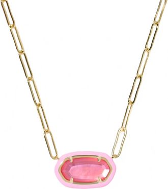 Kendra Scott Womens Elisa Enamel Frame Paperclip Necklace In Bright Pink Illusion