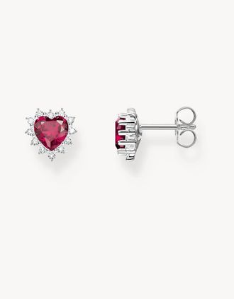 Thomas Sabo Orecchini a bottone a forma di cuore tonalit&agrave; argento e rosso
