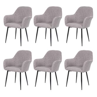 Hhg [nunca Usado] Juego De 6 Sillas De Comedor Hhg-240, Silla De Cocina, Dise&ntilde;o Retro, Tela/textil Gris, Patas Negras