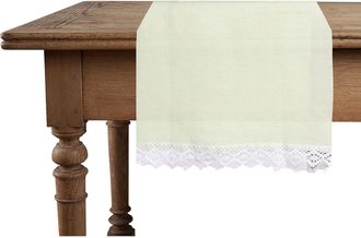 Puro Lino Pure Linen Stonewash Runner with lace 45x230 Tender Green