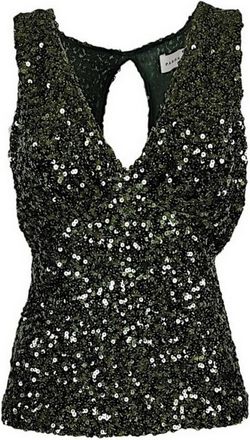 P.A.R.O.S.H. Top met wijde schouders en V-hals - Dames - Tops zonder mouwen - Groen - M - Polyester - Tops