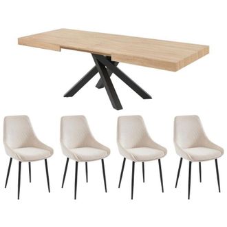 Vente-Unique Vente-unique - Set tavolo catonav + 4 sedie masurie Naturale e Panna