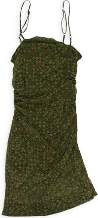 Supriya Lele INDIAN FLORAL PRINTED MESH GATHERED GREEN MINI DRESS