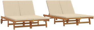 vidaXL Double Sun Lounger with Wheels and Cushion - Solid Acacia Wood vidaXL