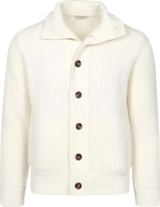 Paolo Pecora Geribbelde Cardigan met Hoge Kraag - Heren - Vesten - Beige - S - Wol - Truien & Vesten
