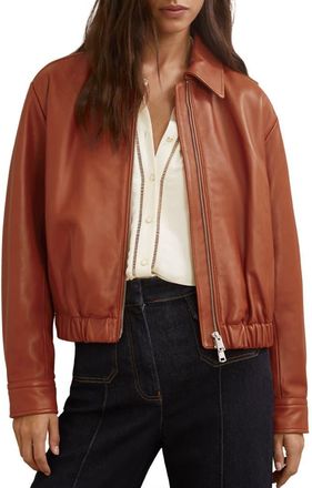 Reiss Lottie Sheepskin Leather Jacket in Tan at Nordstrom, Size 10 Us