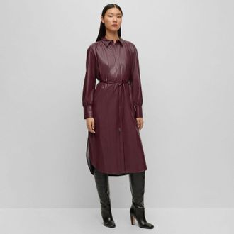 HUGO BOSS Womens Dibanora10 Belted Shirt Dress in Red - Size 10 UK