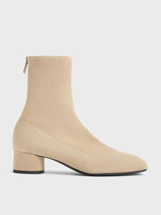 Charles & Keith Faux Suede Stitch-Trim Heeled Ankle Boots