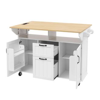 STILVORA Carrello Da Cucina Con 2 Ante, 2 Cassetti, Piano Pieghevole, Prese E Portasciugamani, In Mdf, Bianco E Naturale