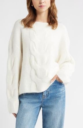 Open Edit Cable Boatneck Sweater in Ivory at Nordstrom Rack, Size Xx-Small