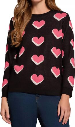 Jones New York Scatter Heart Crewneck Jones Sweater In Black Multi
