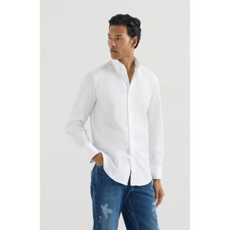 Brunello Cucinelli Twill shirt with button-down collar in White at Nordstrom, Size Xxx-Large