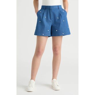 NVLT Faux Pearl Beaded Denim Shorts in Denim Blue at Nordstrom Rack, Size X-Small