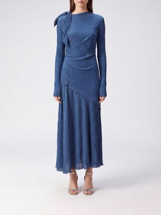Victoria Beckham Pleated Cr&ecirc;pe Midi Dress with Asymmetrical Hem