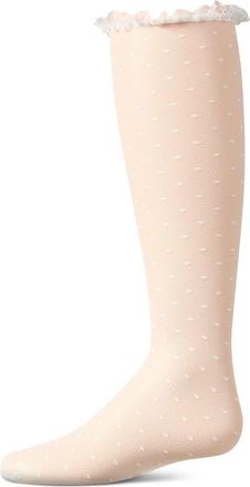 MeMoi Lace Trimmed Dot Mesh Knee Sock in Winter White at Nordstrom, Size 6-12M
