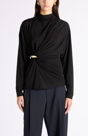 Bottega Veneta Cinch Waist Funnel Neck Top in 1000 Black at Nordstrom, Size 4 Us