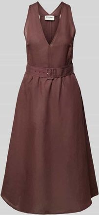 Stefanel Midikleid aus Leinen-Mix mit Viskose-Anteil in Mittelbraun, Gr&ouml;&szlig;e XL