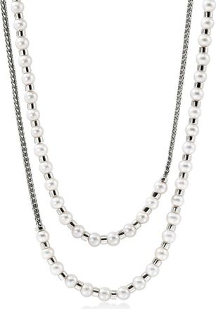 John Hardy JH Essential Freshwater Pearl Wrap Necklace, Sterling Silver, 2.5mm in Silver/pearl at Nordstrom, Size 36