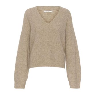 Gestuz Zachte V-hals Gebreide Trui Warm Sand - Dames - V-hals truien - Bruin - XS - Wol - Truien & Vesten