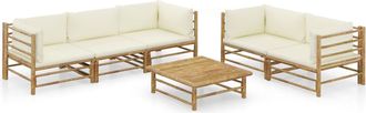 vidaXL Set De Muebles De Jard&iacute;n 6 Piezas Bamb&uacute; Y Cojines Blanco Crema Vidaxl