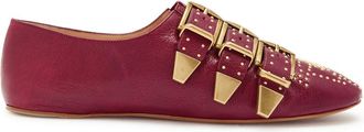 Chlo&eacute; Susan Stud-embellished Grained Leather Flats - Burgundy - 37 (IT37 / UK4)