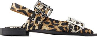 Ganni Womens Leopard-Print Synthetic Flat Brown