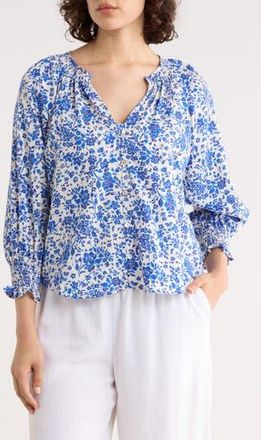 Elie Tahari Three Quarter Sleeve Top in Ivory/Royal Blue Floral at Nordstrom Rack, Size X-Small