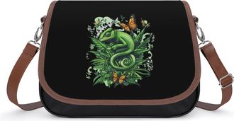 Generic Chameleon Weed Butterfly Womens Leather Crossbody Bags with Adjustable Strap Casual Printed Shoulder Handbag