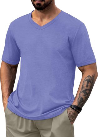 Generic Mens V-Neck Short Sleeve T-Shirts Plain Solid Color Casual Basic Tees 1/3/5 Pack Multipack Soft Breathable Summer Tops Blue