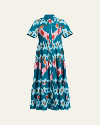 Erdem Abstract-Print Cotton Tiered Midi Shirtdress