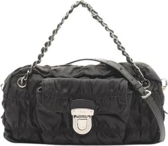 Prada Pre-owned Tessuto Gaufre Nylon Saffiano Leren 2way Handtas - Dames - Vintage Schoudertas - Zwart - ONE Size - Nylon - Vintage