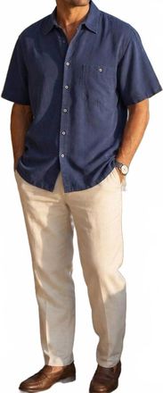 Tori Richard Palm Tree Jacquard Hawaiian Shirt In Navy