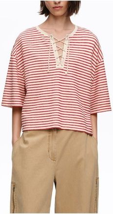 Bimba & Lola Cotton T-Shirt with Corset Detail in Red at Nordstrom, Size X-Small Eu