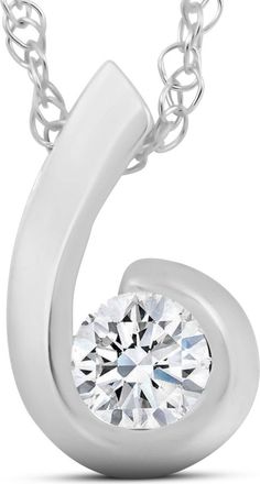 Pompeii3 1/4CT Diamond Round Solitaire Pendant & Necklace 14k White Gold