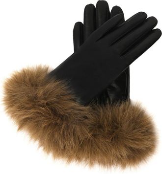 Kazar Zwarte leren handschoenen met synthetische bont - Dames - Handschoenen - Zwart - M - Leer - Accessoires