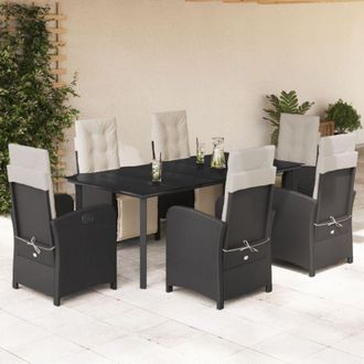 vidaXL Set De Comedor De Jard&iacute;n 7 Pzas Y Cojines Rat&aacute;n Sint&eacute;tico Negro Vidaxl