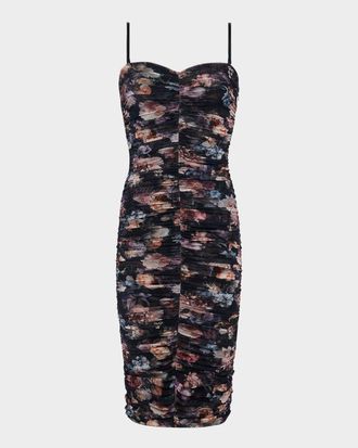 L'agence Caprice Ruched Strapless Midi Dress