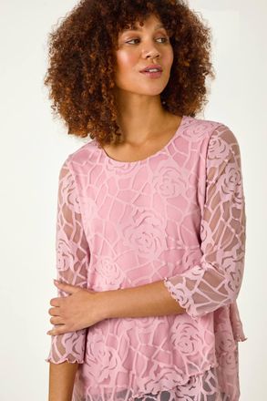 Roman Burnout Rose Detail Asymmetric Top