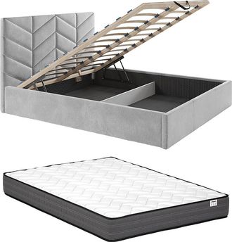 Vente-Unique Canap&eacute; abatible de 140 x 190 cm - Tela texturizada - Gris + Colch&oacute;n - JUSTANI