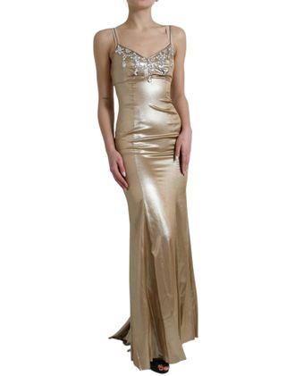 Dolce & Gabbana Womens Crystal-Embellished Silk Gown Gold Real